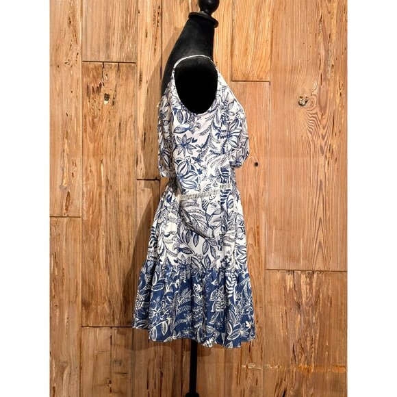 Eliza J Womens Cold Shoulder Floral Bohemian Dress Size 6 Blue & White Polyester - Picture 2 of 6